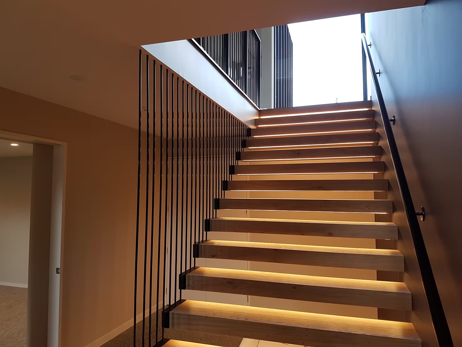 Floating steel and timber staircase